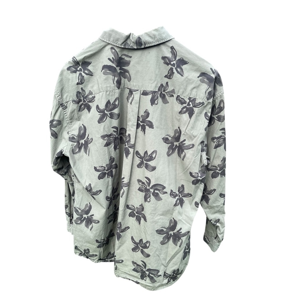 Mango Man Olive and Black Floral Ling Sleeve Button Down Shirt, 100% Cotton, L - Picture 3 of 6